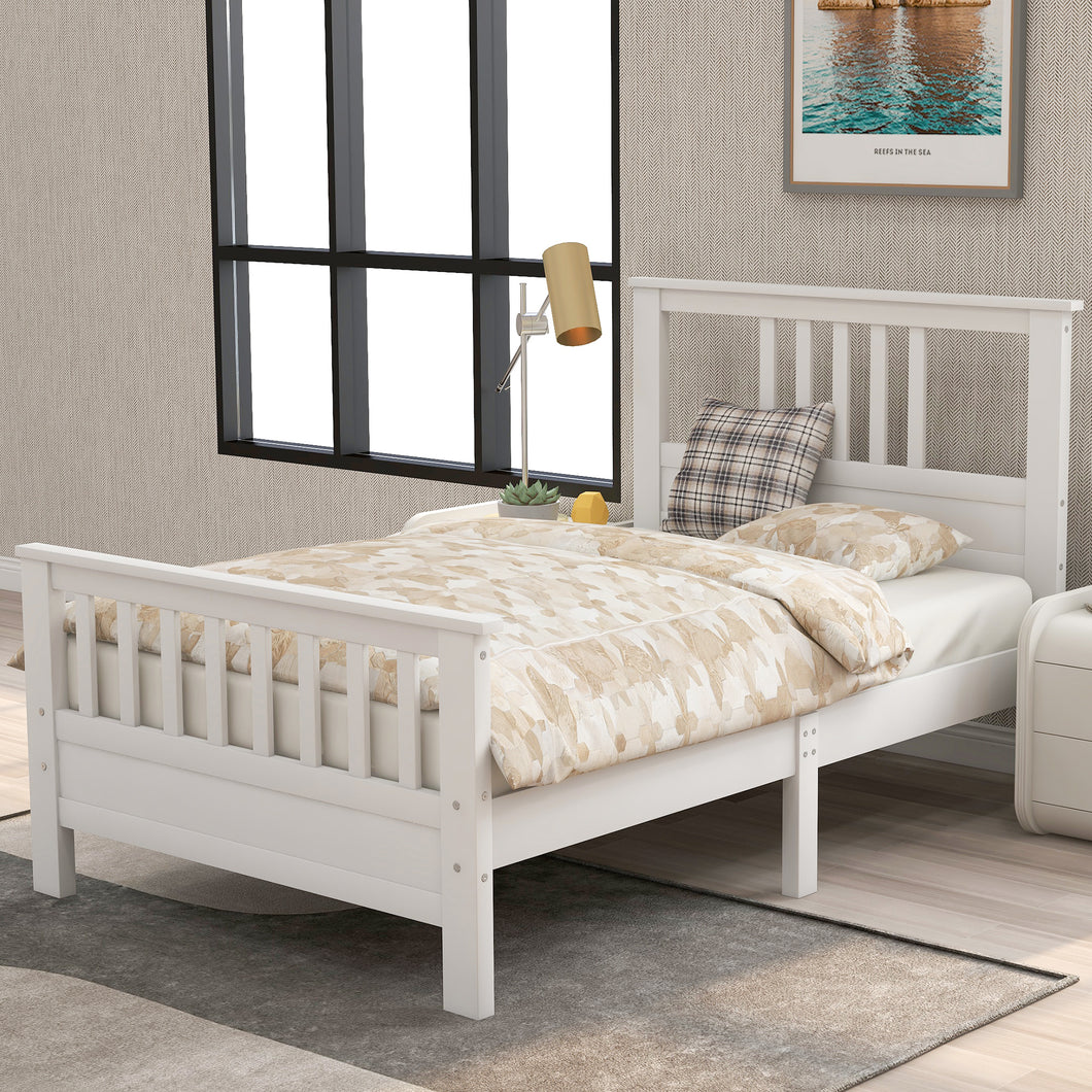 Wood Platform Bed with Headboard and Footboard, Twin (White)