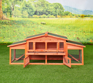 71' Large Wooden Rabbit Hutch Small Animal House with 2 Run Play Area