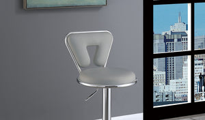 Adjustable Bar stool Gas lift Chair Gray Faux Leather Chrome Base metal frame Modern Stylish Set of 2 Chairs