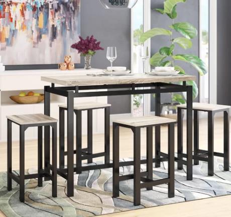 U_STYLE Dining Table with 4 Chairs,5 Piece Dining Set with Counter and Pub Height