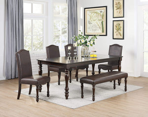 Classic Design Cherry Finish Faux Leather 1x Bench Dining Room Furniture Rubber wood Foam Cushion Carved Legs