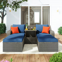 Load image into Gallery viewer, U_STYLE Patio Furniture Sets, 3-Piece Patio Wicker Sofa with  Cushions, Pillows, Ottomans and Lift Top Coffee Table
