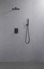 Load image into Gallery viewer, Shower System Shower Faucet Combo Set Wall Mounted with 10&quot; Rainfall Shower Head and handheld shower faucet, Matt Black Finish with Brass Valve Rough-In
