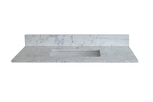 Load image into Gallery viewer, Montary 37&quot;x 22&quot; bathroom stone vanity top carrara jade  engineered marble color with undermount ceramic sink and single faucet hole with backsplash
