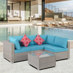 Outdoor Garden Patio Furniture 5-Piece PE Rattan Wicker Sectional Cushioned Sofa Sets with 2 Pillows and Coffee Table
