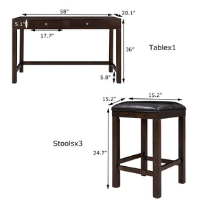 TOPMAX 4-Piece Counter Height Table Set with Socket and Leather Padded Stools, Espresso