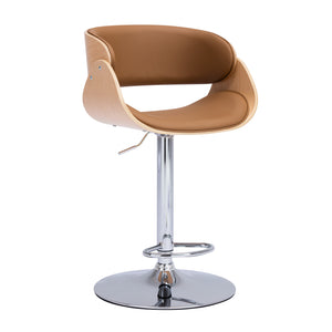 HengMing  Adjustable/Swivel Bar Stool, PU Leather Ecru Bent wood Bar Chair