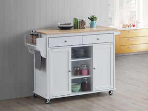 1-Pc Grady Cottage Style Kitchen Island Storage Cart Natural Finish Top White Color