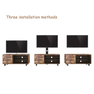 Rustic Brown TV Console with push-to-open Storage Cabinet for TV up to 65in Wood &glass TV Stand for Living Room Bedroom