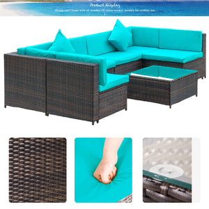 TOPMAX Patio Furniture Set PE Rattan Sectional Garden Furniture Corner Sofa Set (7 Pieces, Blue)