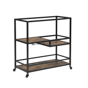 TOPMAX 31.5" Large Bar Cart Home Serving Cart Dining Cart with Lockable Wheels, 3-Tier Wine Cart with Removable Tray, Glass Holders for Kitchen, Dining Room, Rustic Brown+Black Frame