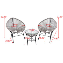 Load image into Gallery viewer, 3 Pieces Patio Furniture Set Outdoor All Weather Hand-Woven PE Rattan Conversation Bistro Sets 2 Chairs with Glass Top Coffee Table Sets for Backyard  Livingroom Balcony (Gray)

