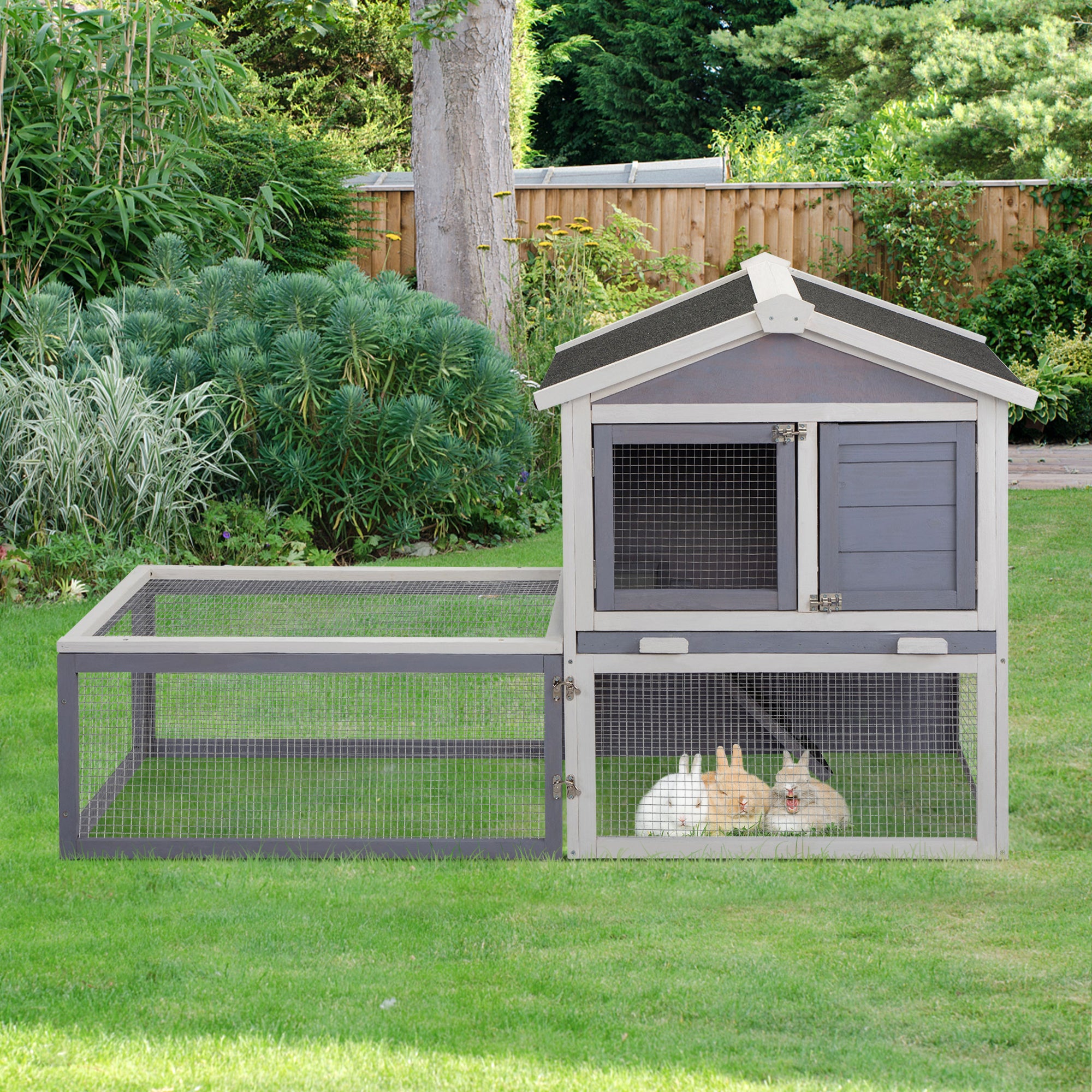 2-Tier Rabbit Hutch with Large Removable Run, Outdoor Bunny