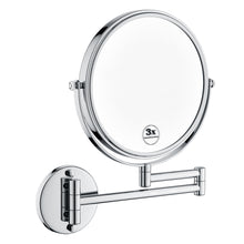 Load image into Gallery viewer, 8 Inch LED Wall Mount Two-Sided Magnifying Makeup Vanity Mirror 12 Inch Extension Chrome Finish 1X/3X Magnification Plug 360 Degree Rotation Waterproof Button Shaving Mirror
