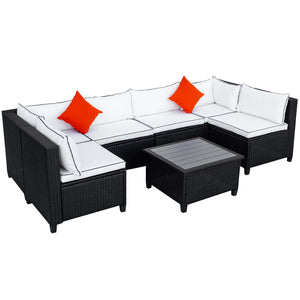 U-style Quality Rattan Wicker Patio Set, U-Shape Sectional Outdoor Furniture Set with Cushions and Accent Pillows