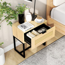 Load image into Gallery viewer, Nightstand Side Table, End Table, Sofa Side Table, with Wicker Rattan, Wood Color MDF and Black Steel Frame
