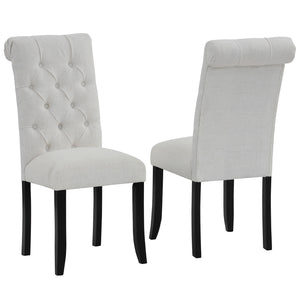 Classic Fabric Tufted Dining Chair with Wooden Legs - Set of 2