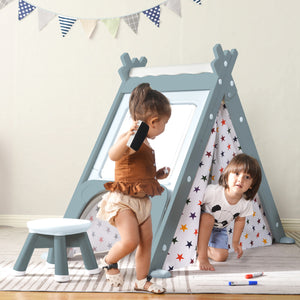 Kids Play Tent - 4 in 1 Teepee Tent with Stool and Climber, Foldable Playhouse Tent for Boys & Girls