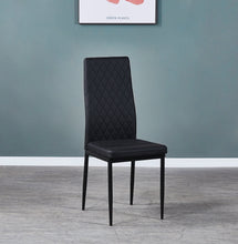 Load image into Gallery viewer, Black modern minimalist dining chair fireproof leather sprayed metal pipe diamond grid pattern restaurant home conference chair set of 6
