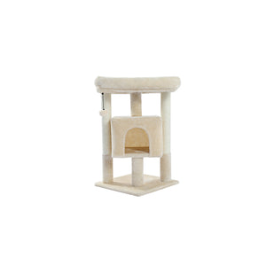 28.4 Inches Small Cat Tree for Indoor Cats Polyester Plush Cat Tower with Beige Condos, Spacious Perch,Scratching Sisal Posts Plush-covered posts and Replaceable Dangling Balls  Beige