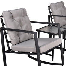 Load image into Gallery viewer, 3 Pieces Patio Set Outdoor  Patio Furniture Sets Modern Rocking Chair Furniture Sets Clearance Cushioned  Chairs Conversation Sets with Coffee Table  for Yard and Bistro (Gray)
