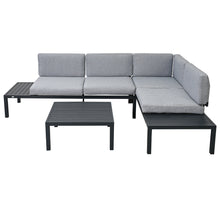 Load image into Gallery viewer, TOPMAX Outdoor 3-piece Aluminum Alloy Sectional Sofa Set with End Table and Coffee Table,Black Frame+Gray Cushion
