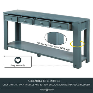 TREXM Console Table for Entryway Hallway Sofa Table with Storage Drawers and Bottom Shelf (Dark Blue)