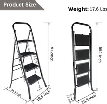 Load image into Gallery viewer, YSSOA 4 Step Ladder, Folding Step Stool with Wide Anti-Slip Pedal, 330 lbs Sturdy Steel Ladder, Convenient Handgrip, Lightweight, Portable Steel Step Stool, Black (HILADDFOLD4B)
