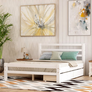 Wood platform bed with two drawers, full (white)