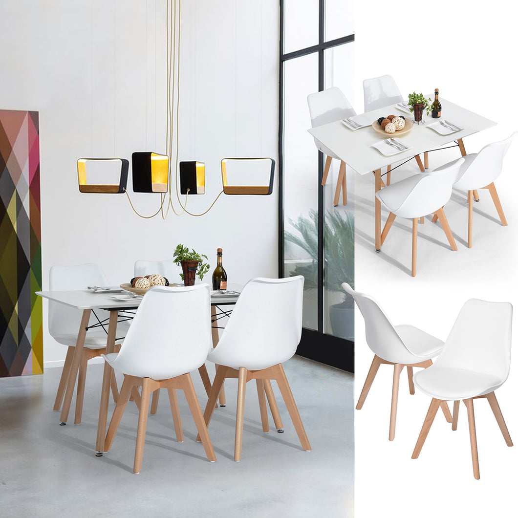 Dining Chairs,Set of 4 Eames Style PU Leather Solid Wood Beech Legs, white