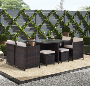 U_Style 9 Piece Rattan Conversation Set with Cushions, Patio Rattan Dining Set