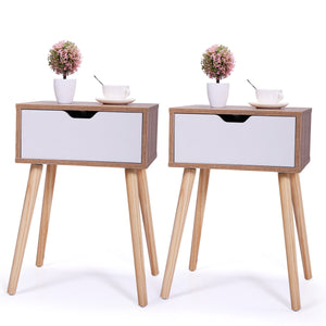 Set of 2 Nightstand, Modern End Table with Drawer, Wooden Side Table for Living Room and Bedroom, Home Furniture, Natural