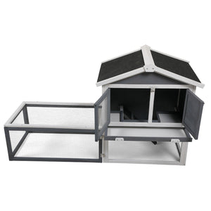 2-Tier Rabbit Hutch with Large Removable Run, Outdoor Bunny Cage for Backyard, Solid Wood Pet House, Gray and White