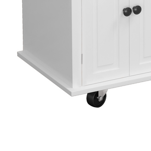 Kitchen Island Cart with Two Storage Cabinets and Two Locking Wheels，43.31 Inch Width，4 Door Cabinet and Two Drawers，Spice Rack, Towel Rack （White）