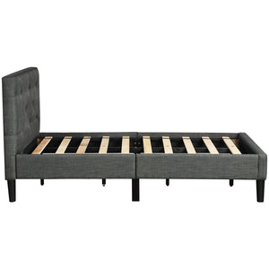 Upholstered Button Tufted Platform Bed with Strong Wood Slat Support (Twin, Gray)