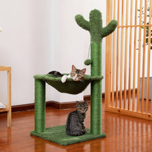 Load image into Gallery viewer, Cactus Cat Tree Cat Scratching Post with Hammock Play Tower, Full Wrapped Sisal Scratching Post for Cats 93.5cm Green
