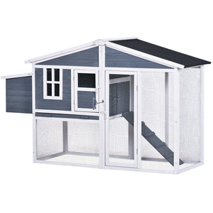 TOPMAX 73.6”Large Wooden Chicken Coop Small Animal House Rabbit Hutch with Tray and Ramp, Gray Color