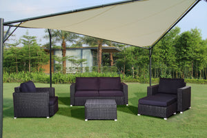 5 Piece Rattan Sectional Seating Group with Cushions (Color:DARK BROWN)