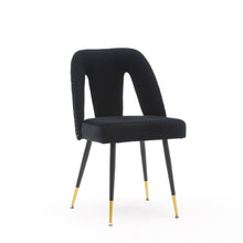 Load image into Gallery viewer, A&amp;A Furniture,Akoya Collection Modern | Contemporary Velvet Upholstered Dining Chair with Nailheads and Gold Tipped Black Metal Legs,Black，Set of 2
