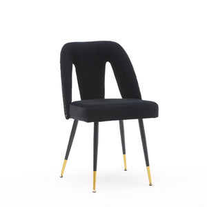 A&A Furniture,Akoya Collection Modern | Contemporary Velvet Upholstered Dining Chair with Nailheads and Gold Tipped Black Metal Legs,Black，Set of 2