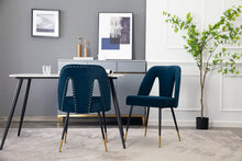 Load image into Gallery viewer, A&amp;A Furniture,Akoya Collection Modern | Contemporary Velvet Upholstered Dining Chair with Nailheads and Gold Tipped Black Metal Legs,Blue,Set of 2
