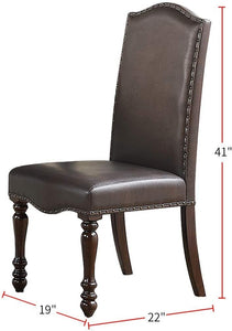 Classic Design Brown / Cherry Finish Faux Leather Set of 2 Side Chairs Dining Room Furniture Rubber wood Foam Cushion