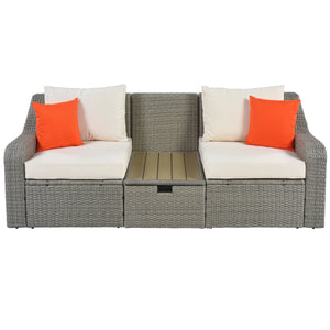 U_STYLE Patio Furniture Sets, 3-Piece Patio Wicker Sofa with  Cushions, Pillows, Ottomans and Lift Top Coffee Table