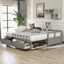 Load image into Gallery viewer, Wooden Daybed with Trundle Bed and Two Storage Drawers , Extendable Bed Daybed,Sofa Bed for Bedroom Living Room, Gray
