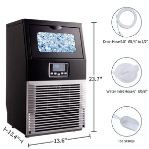 Freestanding Commercial Ice Maker Machine 66LBS/24H, Auto-Clean Built-in Automatic Water Inlet Clear Ice Cube Maker with Scoop, Ideal for Supermarkets Cafes Bakeries Bars Restaurants Home Office
