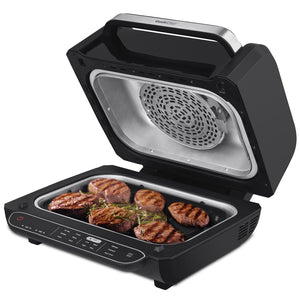 Geek Chef Airocook Smart 7-in-1 Indoor Electric Grill Air Fryer Family Large Capacity with Air Crisp Dehydrate Roast Bake Broil Pizza and Cyclonic Grilling Technology Countertop Grill Stainless Steel