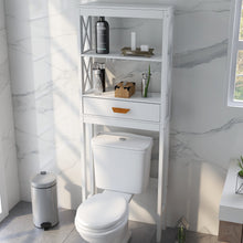 Load image into Gallery viewer, Over-the-Toilet Storage Cabinet White with one Drawer and 2 Shelves Space Saver Bathroom Rack
