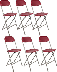 BTExpert Red Plastic Folding Chair Steel Frame Commercial High Capacity Event Chair lightweight Set for Office Wedding Party Picnic Kitchen Dining Church School Set of 6