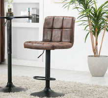 Load image into Gallery viewer, BTEXPERT Adjustable Industrial Metal upholstered Swivel Vintage Brown Rustic Dining Barstool Chair Set of 2, Back
