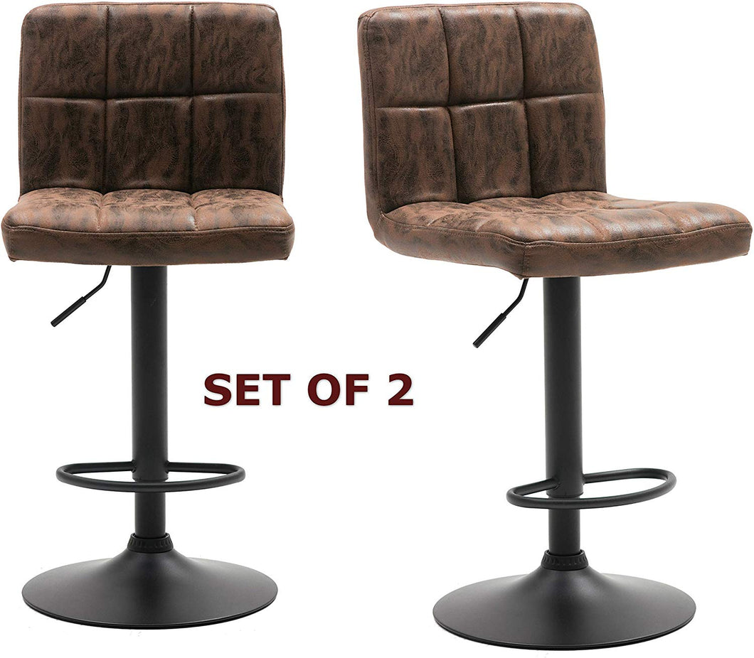 BTEXPERT Adjustable Industrial Metal upholstered Swivel Vintage Brown Rustic Dining Barstool Chair Set of 2, Back